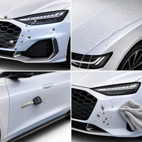 Антигравійна захисна бронеплівка за лекалами для Audi A5 B10 2024- оптика (фари та ПТФ)