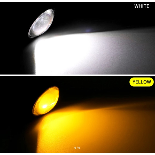 LED Денні ходові вогні ДХО очі врізні D23 мм 3W 12V Білі з Жовтим поворотами 2 шт