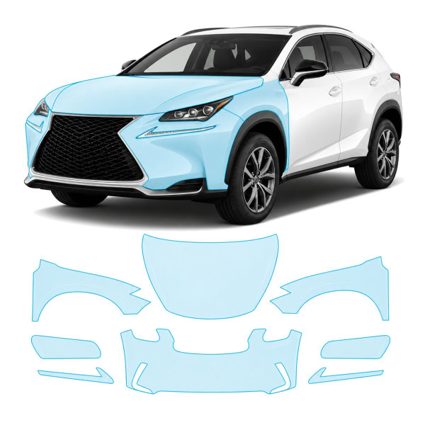 Антигравійна захисна бронеплівка за лекалами для Lexus NX AZ10 facelift 2018-2021 - передня частина авто (капот бампер крила))