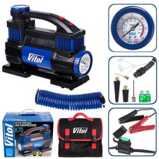 Автомобільний компресор Vitol 150psi 25Amp R15-R18 90л 2 циліндри шланг 1,0+5,0м клеми (K-70)