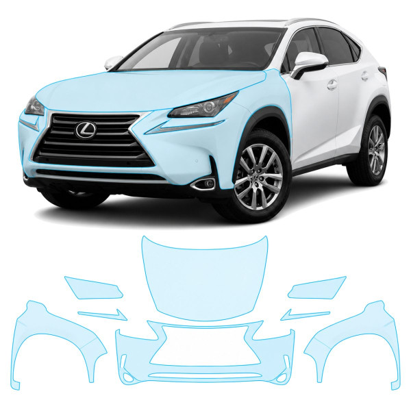 Антигравийная защитная бронепленка по лекалам для Lexus NX AZ10 2014-2017 - передняя часть авто (капот бампер фары крылья)