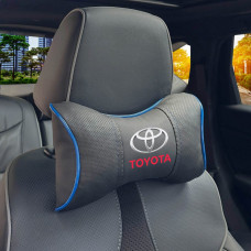Подушка на підголівник з логотипом Toyota Екошкіра 3D Кольоровий лого Чорний-Синій кант 1 шт
