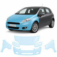 Антигравийная защитная бронепленка по лекалам для Fiat Punto (Grande Punto/Punto Evo) III 2005-2018 - передняя часть авто (капот бампер фары крылья)