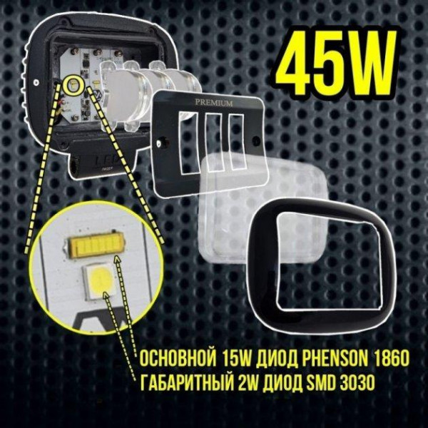 Фари додаткові LED 45W (15W*3) 10-30V 120x100x60 mm / Ближній (Крилення знизу) 88BC Червоний Обід (4 220)