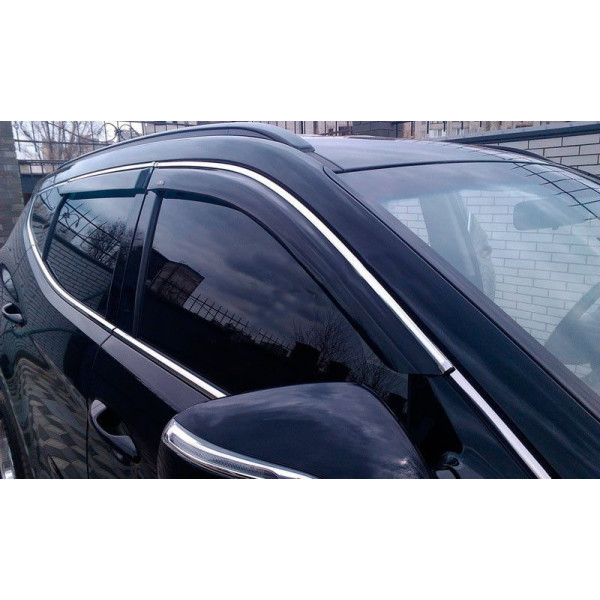 Дефлекторы окон ветровики для Hyundai Santa Fe 2012-2018 LWB С Хром молдингом