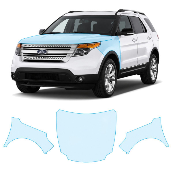 Антигравийная защитная бронепленка по лекалам для Ford Explorer (US) V 2011-2019 - капот и передние крылья