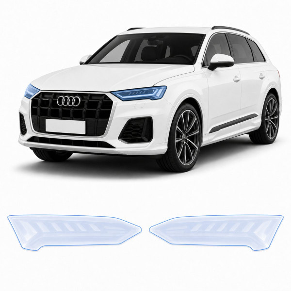 Антигравийная защитная бронепленка по лекалам для Audi Q7 4M second facelift 2024- оптика (фары и ПТФ)
