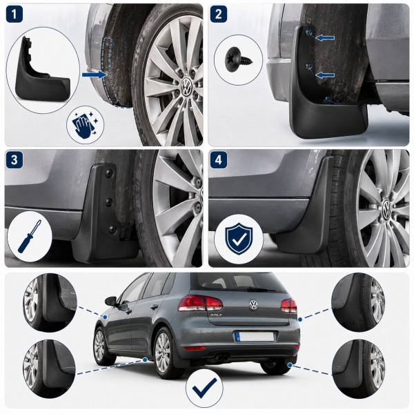 Брызговики для Volkswagen Golf VI Mk6 2008-2012 Хечбек Комплект 4 шт (OEM: 5K0075111 5K0075101)
