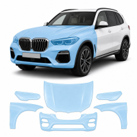 Антигравийная защитная бронепленка по лекалам для BMW X5 G05 2018-2023 - передняя часть авто (капот бампер фары крылья)