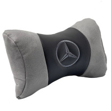 Подушка на підголівник з логотипом Mercedes-Benz Антара-Екошкіра Чорно-Сірий 1 шт