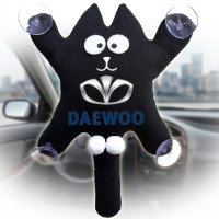 Іграшка на присосці Кіт Саймон XL Daewoo Жирний Кіт Чорний (Кольоровий логотип 3D)