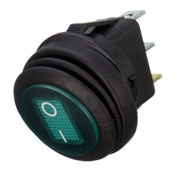 LED Кнопка Перемикач клавішний Кругла 12V ON-OFF 34x23 мм Герметична (Зелене Підсвічування) №118