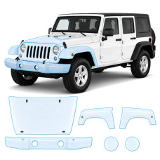 Антигравийная защитная бронепленка по лекалам для Jeep Wrangler JK 2007-2018 - передняя часть авто (капот бампер фары крылья)