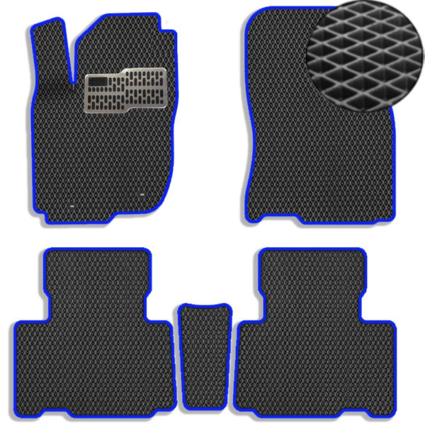 Коврики в салон EVA для Toyota RAV 4 2013-2019 ДВС / Hybrid с подпятником Черные-Синий кант 5 шт