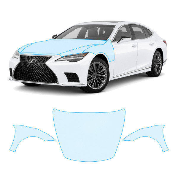 Антигравийная защитная бронепленка по лекалам для Lexus LS XF50 facelift 2021- капот и передние крылья
