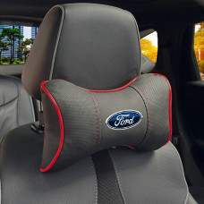Подушка на подголовник с логотипом Ford Экокожа 3D Цветной лого Черная-Красный кант 1 шт