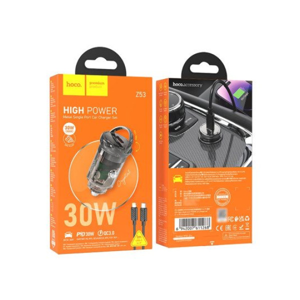 Автомобильное зарядное устройство Hoco Z53 (PD30W 1Type-C) + кабель Type-C - Lightning