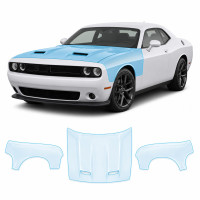 Антигравийная защитная бронепленка по лекалам для Dodge Challenger LC facelift 2015-2023 - капот и передние крылья