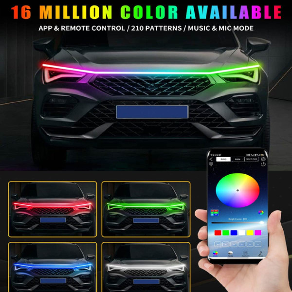 Підсвічування Капота Гнучка 12V LED Динамічна RGB 150 см (Бічне свічення)