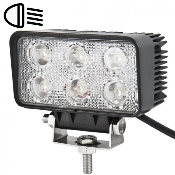 LED фара Brevia Flood Ближнє світло 10-30V 18W (6x3W) 1320Lm EPISTAR WHITE Алюмінієвий корпус IP68 (10612QFX1)
