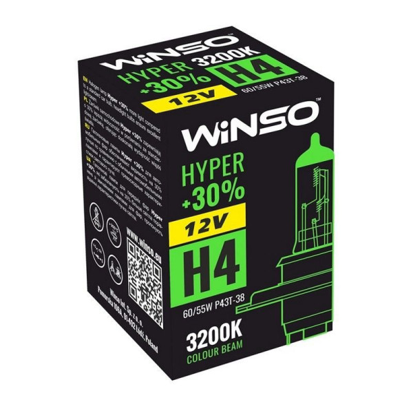 Автолампа галогенна Winso Hyper + 30% / H4 / 60/55W / 12V / 1 шт (712400)