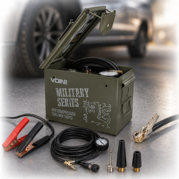 Автомобільний компресор Voin MILITARY SERIES 150psi 50A 160л Клеми (VM-080)