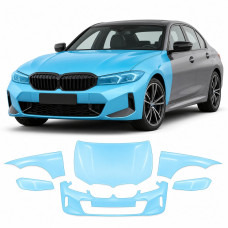 Антигравийная защитная бронепленка по лекалам для BMW 3 Series G20 facelift 2022- передняя часть авто (капот бампер фары крылья)
