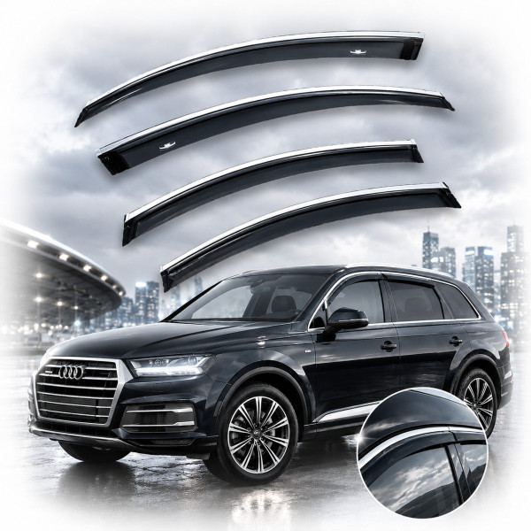 Дефлекторы окон ветровики HIC для Audi Q7 (4M) 2015-2019 С Хром Молдингом (AU24-M)