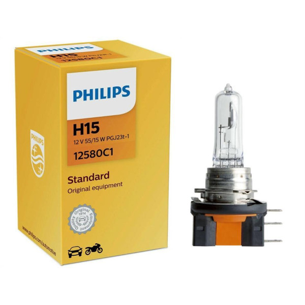 Автолампа галогенна Philips Standart H15 12V 55W PGJ23t-1 1шт (12580C1)