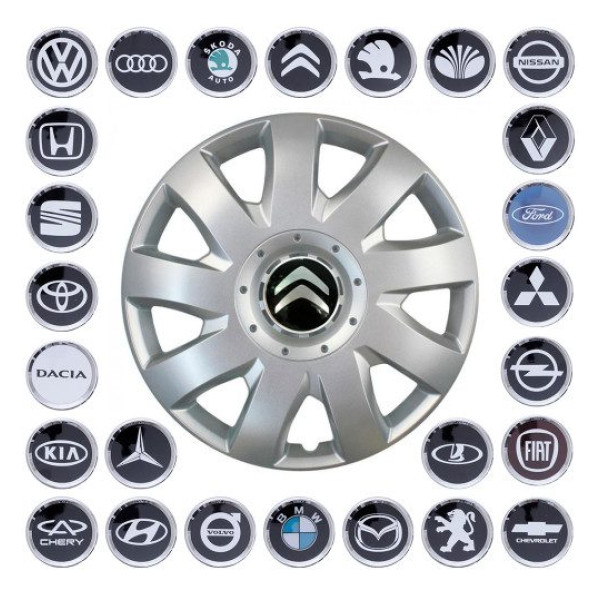 Ковпак колеса з емблемою Citroen SKS426 R16 сірий з логотипом на вибір 4 шт