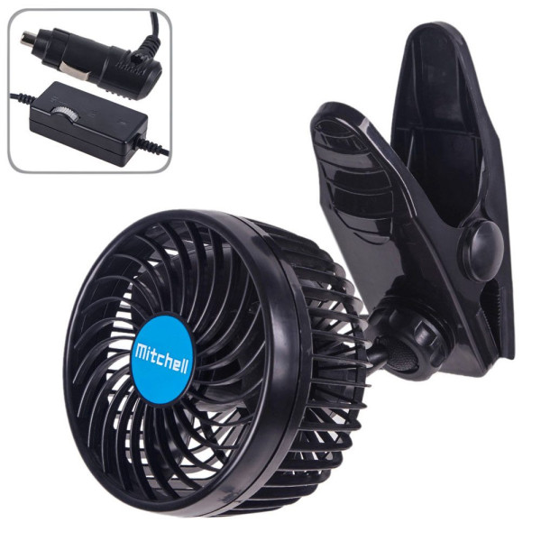Автомобильный вентилятор Mitchell 6" 12V 12W на зажиме два режима (HX-T701E)