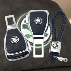 Набір в авто для Skoda №2 / Заглушка перехідник ременя безпеки та брелока з логотипом
