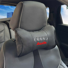 Подушка на подголовник с логотипом Audi Экокожа 3D Цветной лого Черная-Черный кант 1 шт