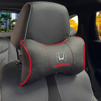 Подушка на подголовник с логотипом Honda Экокожа 3D Цветной лого Черная-Красный кант 1 шт
