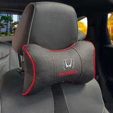 Подушка на подголовник с логотипом Honda Экокожа 3D Цветной лого Черная-Красный кант 1 шт
