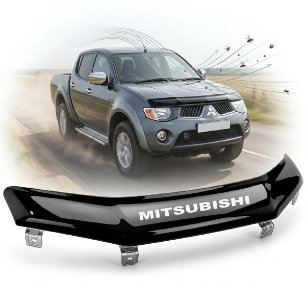 Дефлектор капота мухобойка Mitsubishi L200 2007-2015 Евро Кремпления (MSH06)