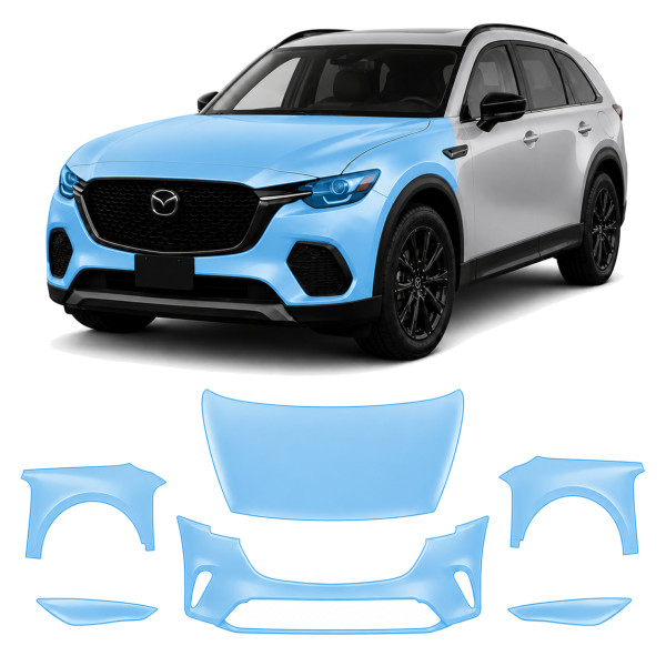 Антигравийная защитная бронепленка по лекалам для Mazda CX-70 2024- передняя часть авто (капот бампер фары крылья)