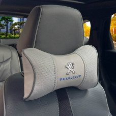 Подушка на підголівник з логотипом Peugeot Екошкіра 3D Кольоровий лого Сірі-Сірий кант 1 шт
