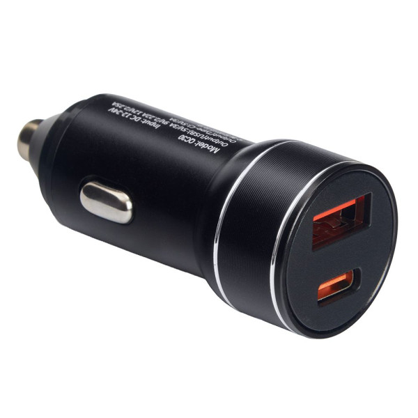Автомобільний зарядний пристрій VOIN 30W, 1USB 10W + 1PD 27W, 12/24V (C-36206)