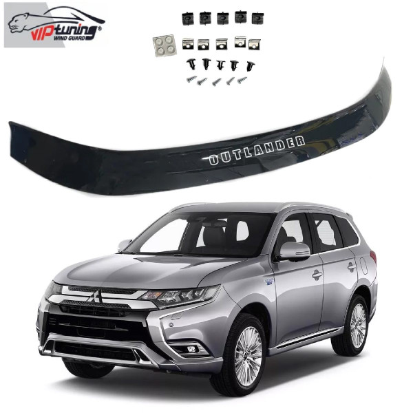 Дефлектор капоту мухобійка для Mitsubishi Outlander 2012-2021 Євро Кріплення (Vip Tuning) MSH25