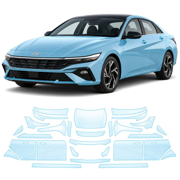 Антигравийная защитная бронепленка по лекалам для Hyundai Elantra CN7 facelift 2024- полный кузов