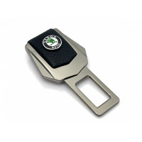 Заглушка ремня безопасности с логотипом Skoda / Зеленый логотип / Темный Хром 1 шт