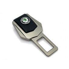 Заглушка ремня безопасности с логотипом Skoda / Зеленый логотип / Темный Хром 1 шт