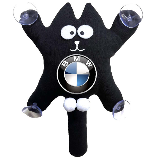 Игрушка на присоске Кот Саймон XL BMW Жирный Кот Черный (Цветной логотип 3D)