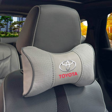 Подушка на підголівник з логотипом Toyota Екошкіра 3D Кольоровий лого Сірі-Сірий кант 1 шт