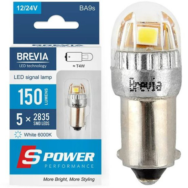 LED автолампа Brevia Spower 12/24V T4W 4x2835SMD 150Lm 6000K CANbus 2 шт BA9s (10219X2)