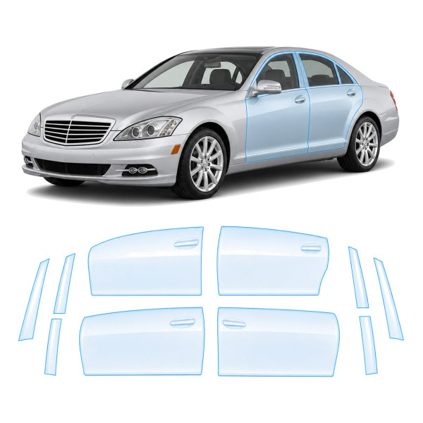Антигравийная защитная бронепленка по лекалам для Mercedes-Benz S-Class W221 facelift 2009-2013 - зоны дверей и стойки окон