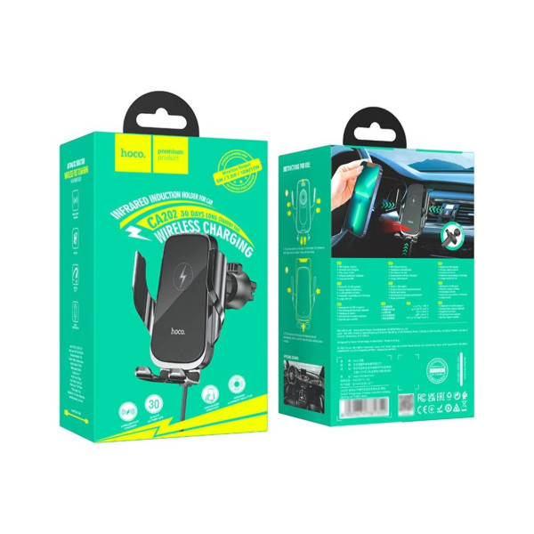 Автотримач із бездротовою зарядкою HOCO CA202 Акумулятор 90 mAh для повітроводу