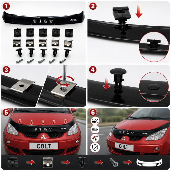 Дефлектор капота мухобойка Mitsubishi Colt 2004-2009 Евро Крепление (Vip Tuning) MSH27