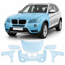 Антигравийная защитная бронепленка по лекалам для BMW X3 F25 2010-2017 - передняя часть авто (капот бампер фары крылья)